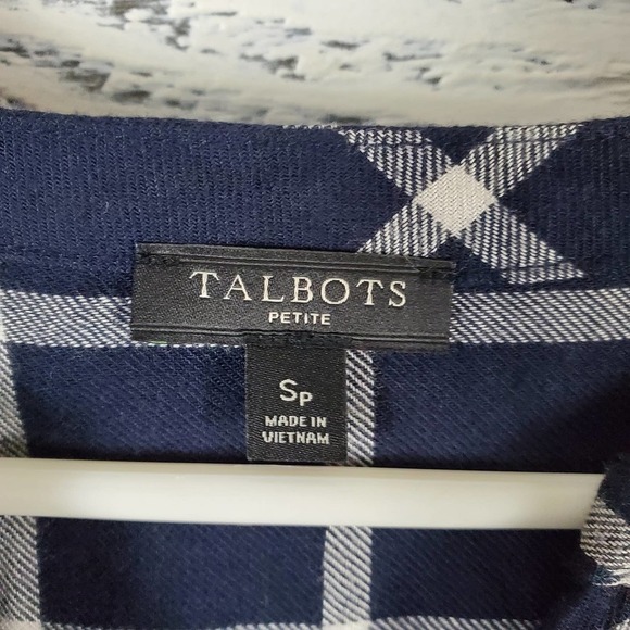Talbots Women Plaid Pullover Blue Long Sleeves Collarless Top Small Petite - Picture 3 of 8